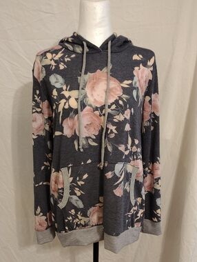 HEIMISH USA Charcoal Floral Hoodie with Pink Roses